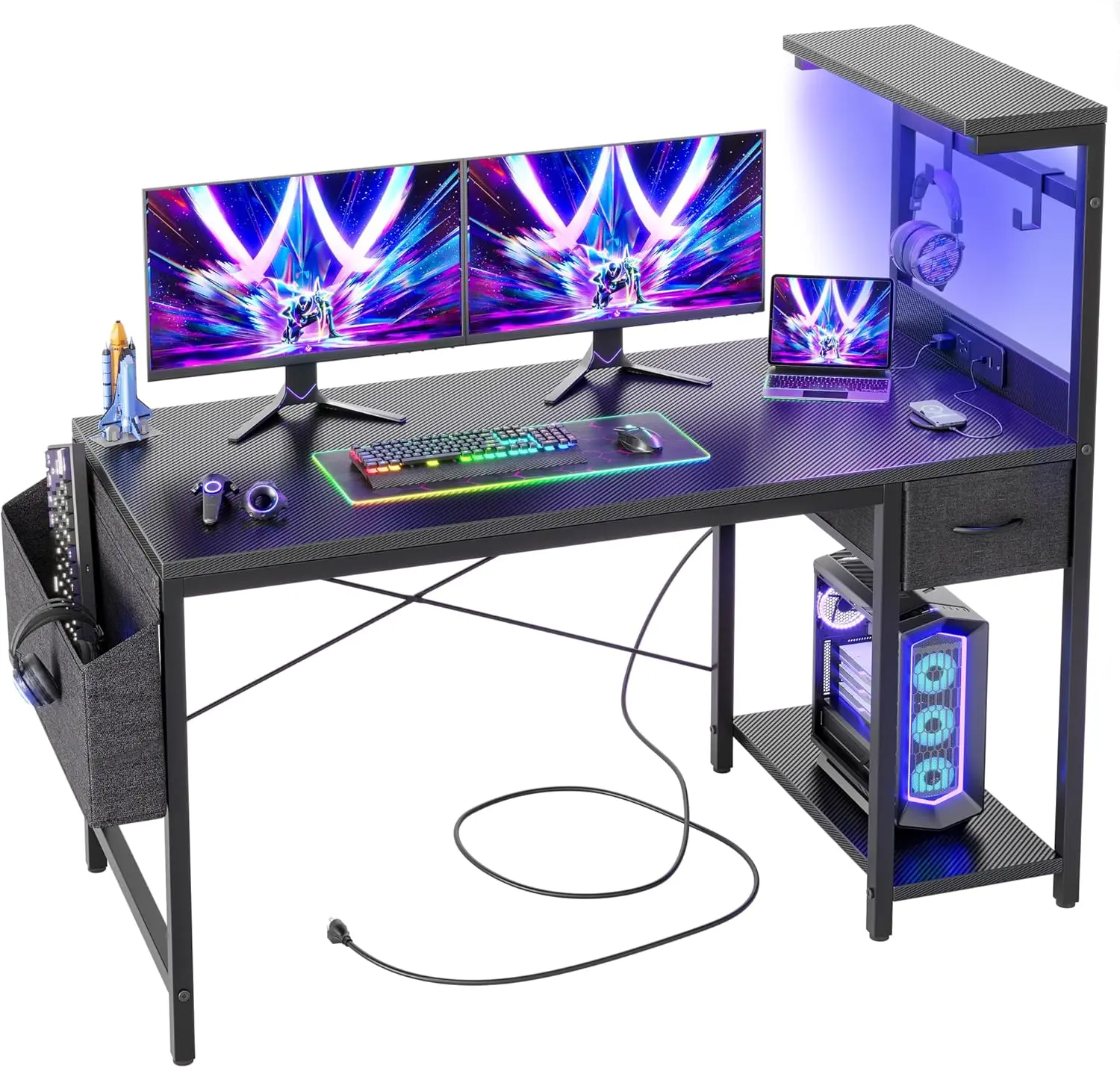 Игровой стол 47 дюймов с розеткой и LED-подсветкой, компьютерный стол с регулируемыми полками и выдвижным ящиком для хранения, компактный стол для ПК
Игровой стол 47 дюймов с розеткой и LED-подсветкой, компьютерный стол с регулируемыми полками и выдвижным ящиком для хранения, компактный стол для ПК