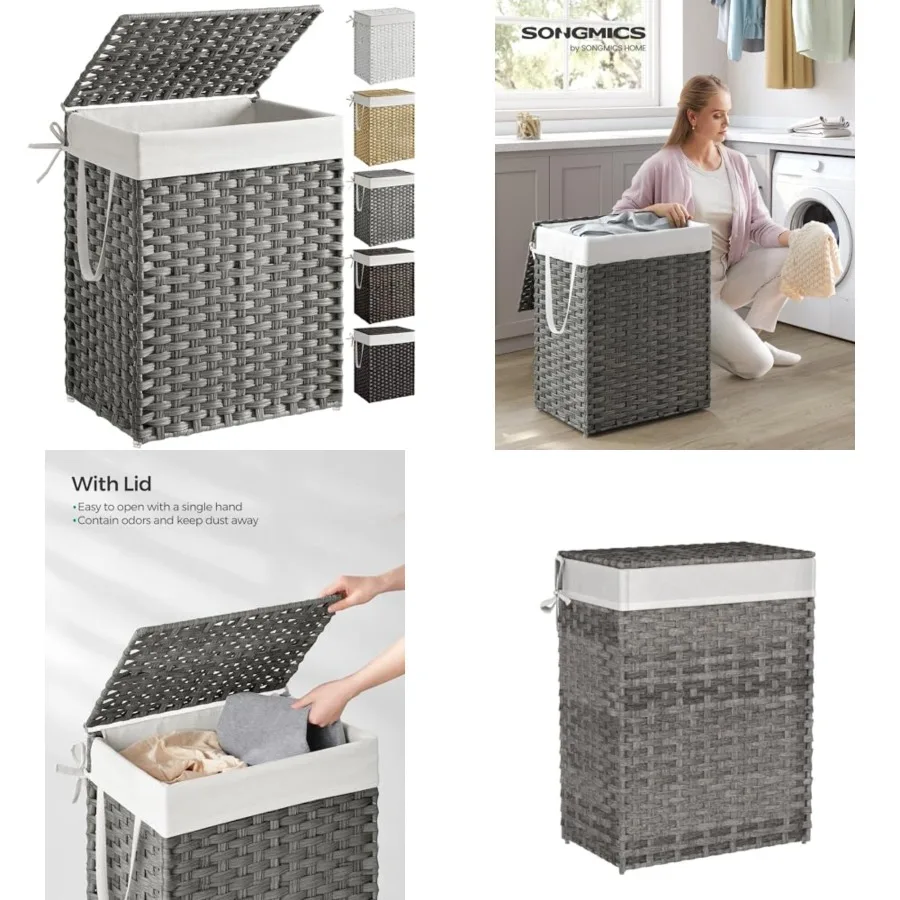 Laundry Hamper with Lid, 23.8 Gaon Synthetic Rattan Cothes aundry Basket with id and Handes, Foldable, Removable Liner, ULCB51W
Laundry Hamper with Lid, 23.8 Gaon Synthetic Rattan Cothes aundry Basket with id and Handes, Foldable, Removable Liner, ULCB51W