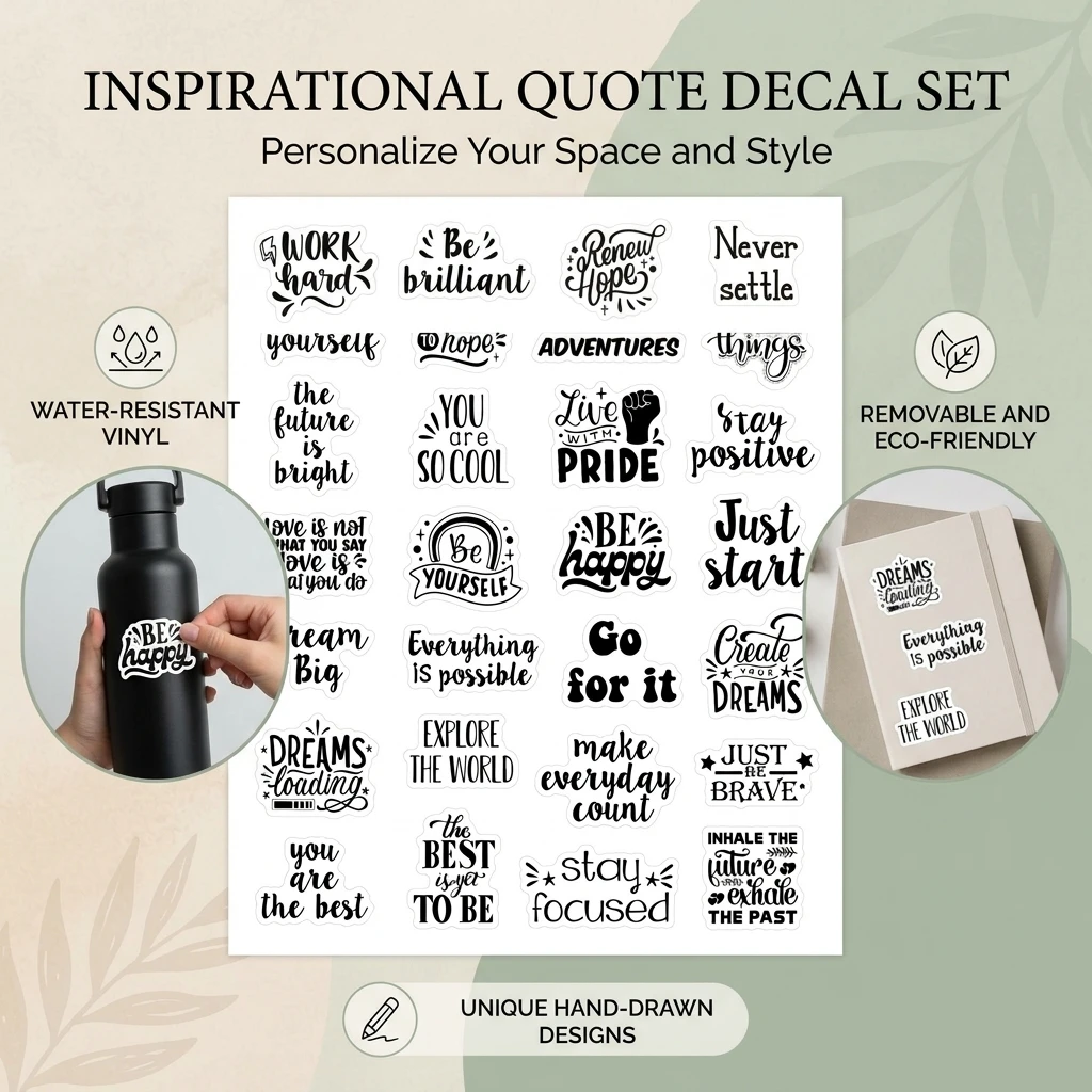 Transparent Inspirational Sticker Sheet Motivational Quotes Printing DIY Journal Scrapbook Decoration for Phone/Book/Laptop
Transparent Inspirational Sticker Sheet Motivational Quotes Printing DIY Journal Scrapbook Decoration for Phone/Book/Laptop