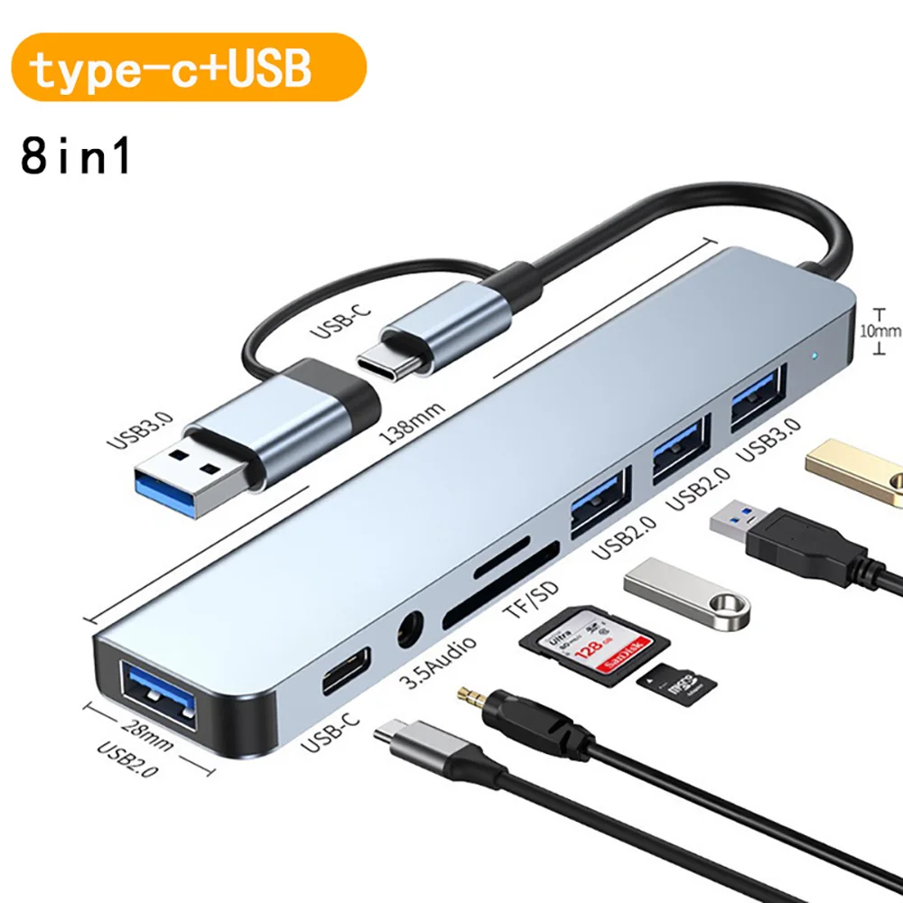 Dual Port 8-in-1 Type-C Hub w/ 4K HDMI, 100W PD, USB 3.0, SD/TF Reader, Gigabit LAN for MacBook Pro/Air, Laptop - Free Shipping
Dual Port 8-in-1 Type-C Hub w/ 4K HDMI, 100W PD, USB 3.0, SD/TF Reader, Gigabit LAN for MacBook Pro/Air, Laptop - Free Shipping