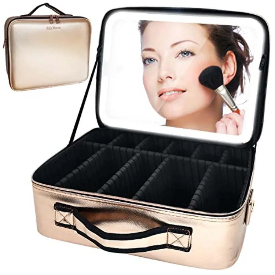 Travel Makeup Case with Removable Large Mirror and Lights 3 Color Adjustable Brightness Dividers with Shoulder Strap Rechargeab
Travel Makeup Case with Removable Large Mirror and Lights 3 Color Adjustable Brightness Dividers with Shoulder Strap Rechargeab