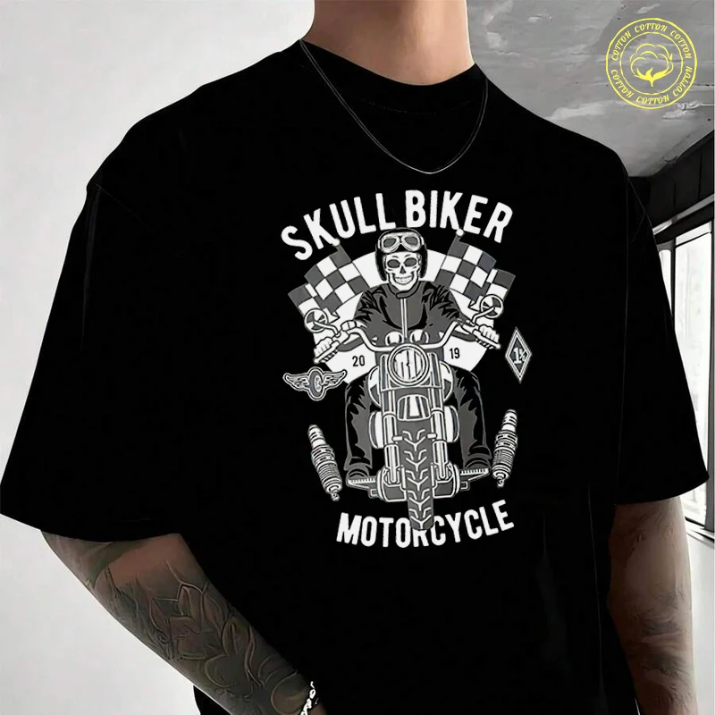 Мужская и женская летняя хлопковая футболка с графическим принтом Skull Biker Motorcycle, повседневная базовая футболка с короткими рукавами и круглым вырезом, унисекс топы
Мужская и женская летняя хлопковая футболка с графическим принтом Skull Biker Motorcycle, повседневная базовая футболка с короткими рукавами и круглым вырезом, унисекс топы