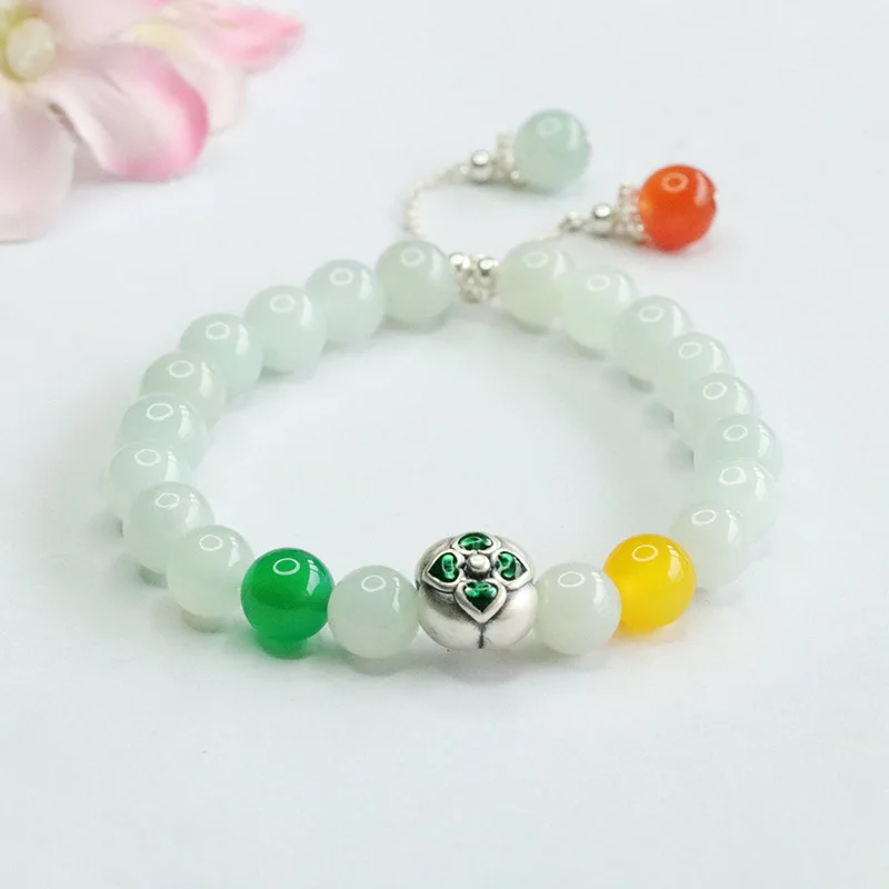 Natural Myanmar A Jade Bracelet S925 Silver Persimmon Ruyi Bracelet
Natural Myanmar A Jade Bracelet S925 Silver Persimmon Ruyi Bracelet