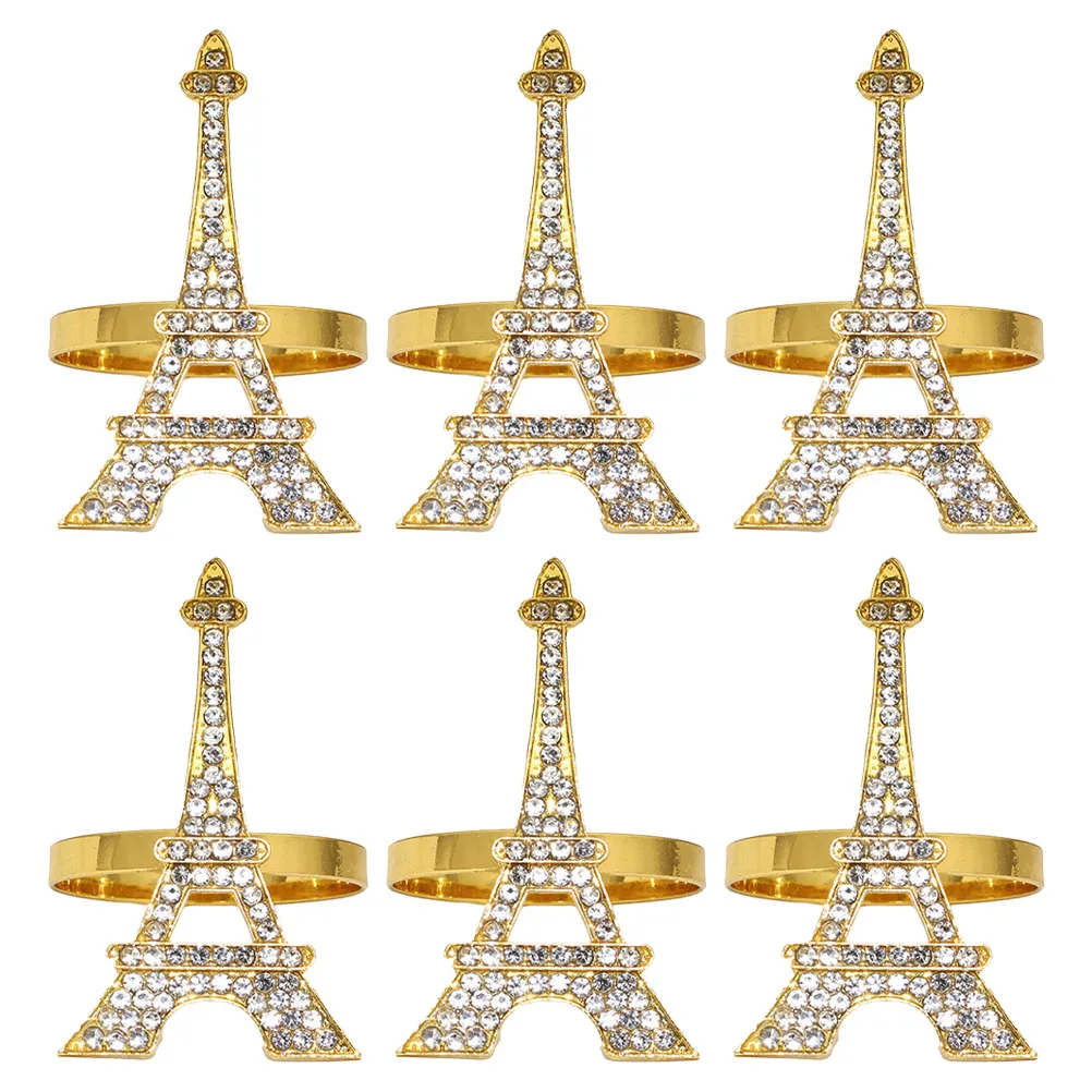6pcs Diamond Napkin Ring Elegant Eiffel Tower Alloy Buckle Wear Resistant Reusable Banquet Hotel Rhinestone Holder Golden
6pcs Diamond Napkin Ring Elegant Eiffel Tower Alloy Buckle Wear Resistant Reusable Banquet Hotel Rhinestone Holder Golden
