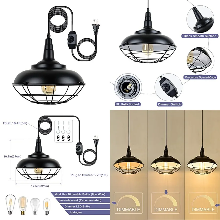 Plug In Hanging Light Fixtures, Black Cage Plug In Pendant Light, Metal Outdoor Chandelier for Gazebo Porch, industrial Farmhou
Plug In Hanging Light Fixtures, Black Cage Plug In Pendant Light, Metal Outdoor Chandelier for Gazebo Porch, industrial Farmhou