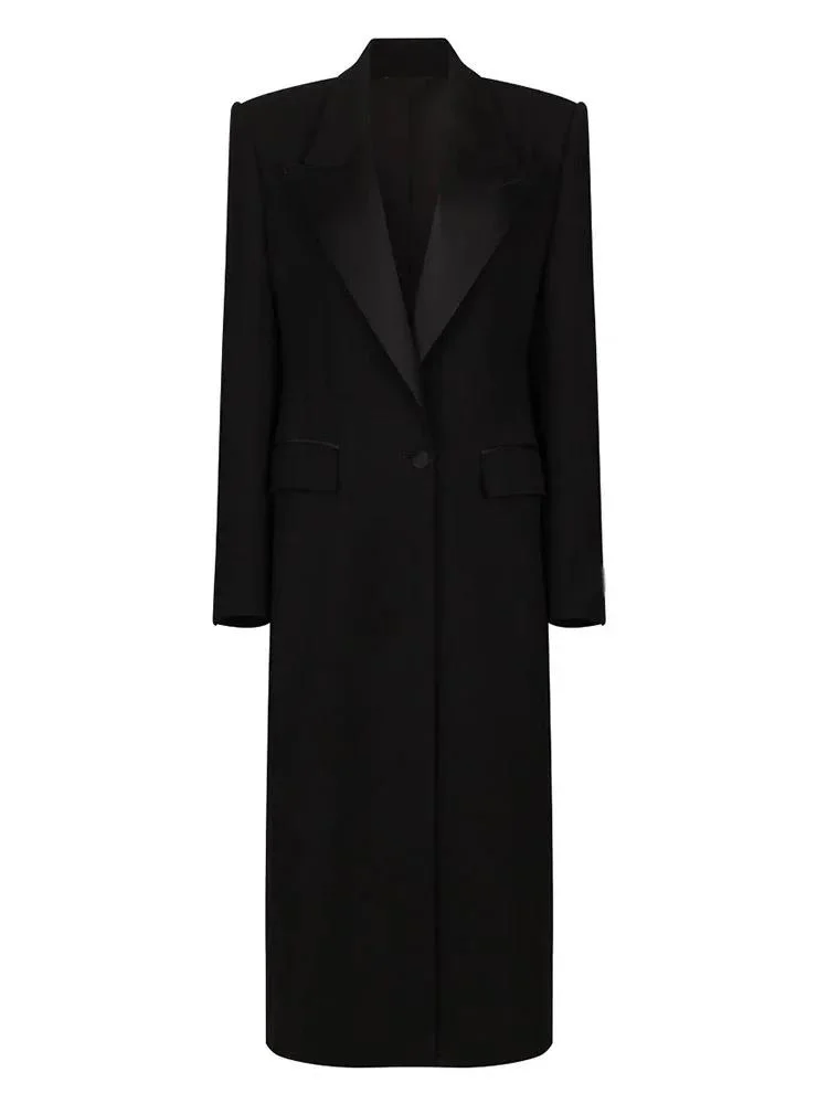 Fashion Black X-long Blazer Women's Inlaid Color Satin Collar Silm Single Button Suit Jacket Autumn KEHD
Fashion Black X-long Blazer Women's Inlaid Color Satin Collar Silm Single Button Suit Jacket Autumn KEHD