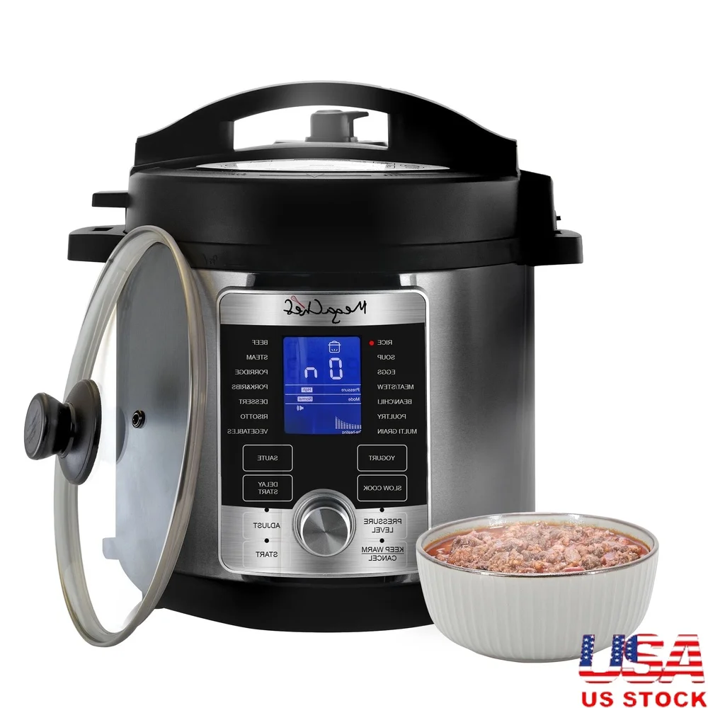 6 Quart Stainless Steel Electric Digital Pressure Cooker Easy Pressure Release Multi Cooker Programmable Options Removable Lid
6 Quart Stainless Steel Electric Digital Pressure Cooker Easy Pressure Release Multi Cooker Programmable Options Removable Lid