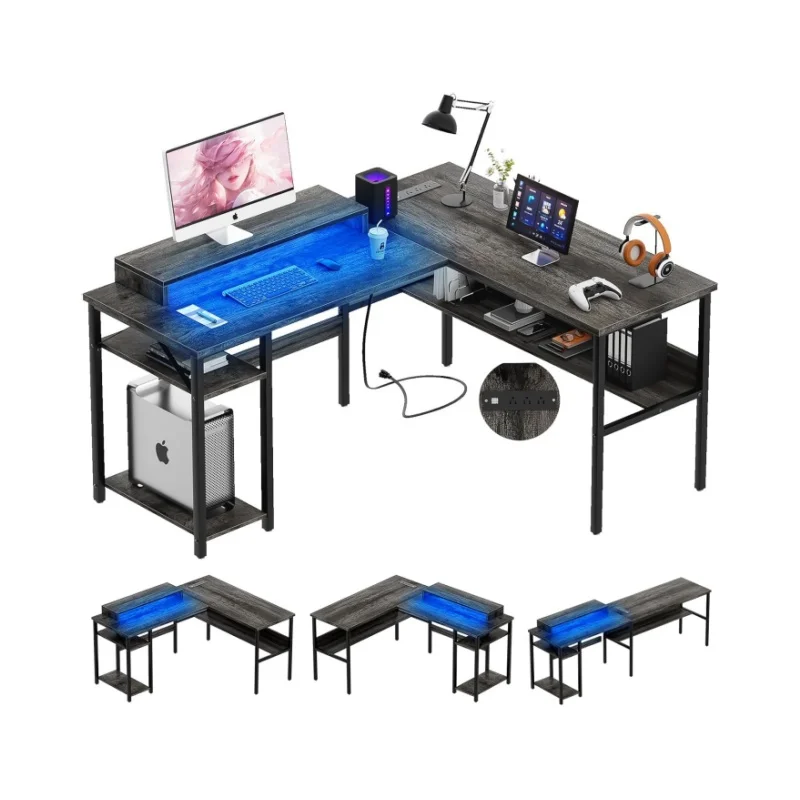 Reversible L Shaped Desk with Magic Power Outlets and Smart LED Light, Sturdy Corner Computer Desk with Monitor Stand
Reversible L Shaped Desk with Magic Power Outlets and Smart LED Light, Sturdy Corner Computer Desk with Monitor Stand