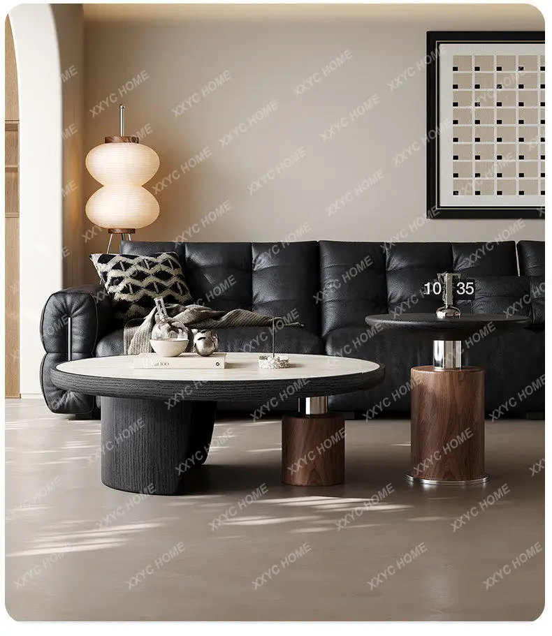 L medieval travertine rock slab coffee table small apartment round high-end tea table
L medieval travertine rock slab coffee table small apartment round high-end tea table