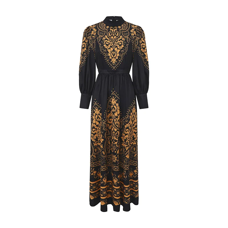 Vintage Print Maxi Dress for Women Stand Collar Long Lantern Sleeve Paisley Print High Waist Evening Party Robe Female Vestidos
Vintage Print Maxi Dress for Women Stand Collar Long Lantern Sleeve Paisley Print High Waist Evening Party Robe Female Vestidos