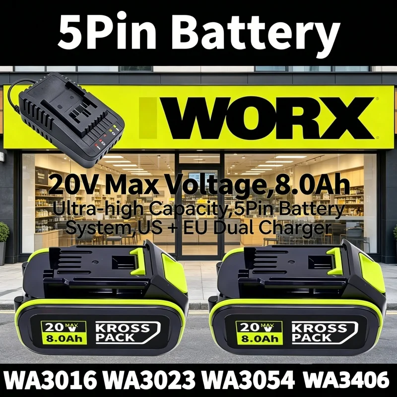 Authentic WORX 20V Battery 8.0Ah with LED Indicator for WU279 WU182 WU690 WU380S WU231 WU533 WU056 WU500 WU535 WU270 Power Tools
Authentic WORX 20V Battery 8.0Ah with LED Indicator for WU279 WU182 WU690 WU380S WU231 WU533 WU056 WU500 WU535 WU270 Power Tools