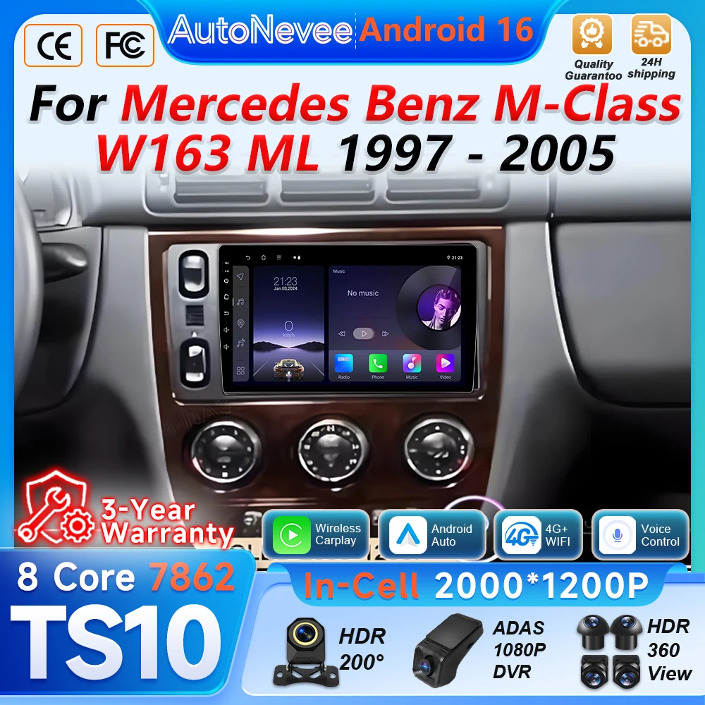 Android Auto Carplay Car Radio For Mercedes Benz M-Class W163 ML 1997 1998 1999 2000 2001 - 2005 Multimedia Player Video 2din 5G
Android Auto Carplay Car Radio For Mercedes Benz M-Class W163 ML 1997 1998 1999 2000 2001 - 2005 Multimedia Player Video 2din 5G