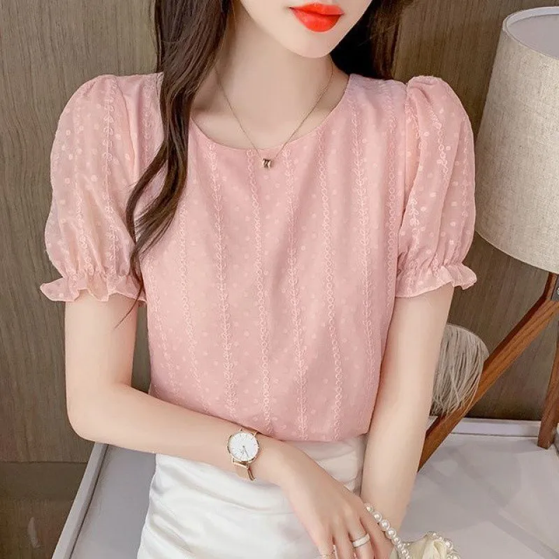 Fashionable Sweet Style Women's Short Sleeve Chiffon Top Lace Bubble Sleeve Summer New Arrival Elegant Shirt Polyester F...
Fashionable Sweet Style Women's Short Sleeve Chiffon Top Lace Bubble Sleeve Summer New Arrival Elegant Shirt Polyester F...