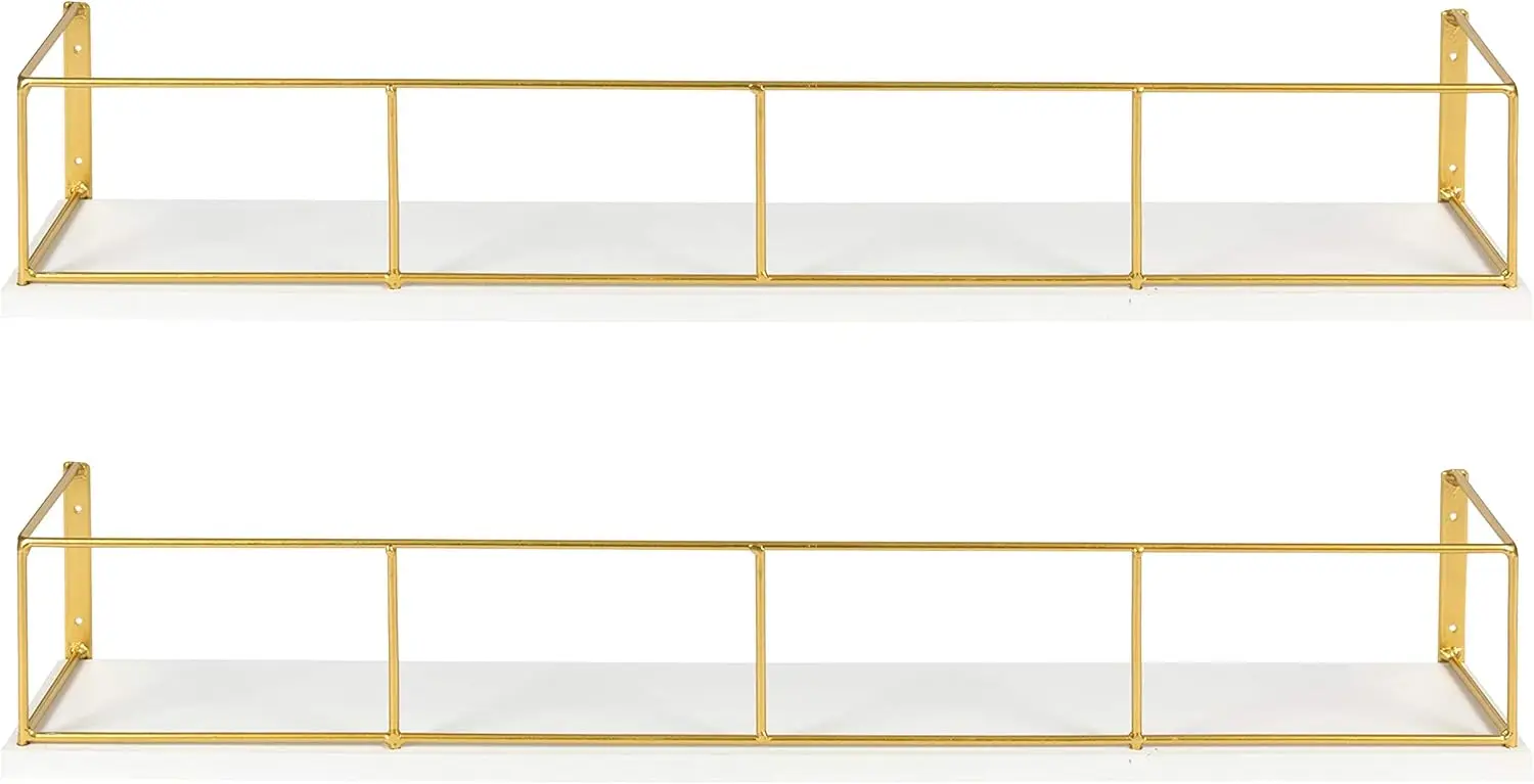 Benbrook 24 inch 2-Pack Wood and Metal Floating Wall Shelves, White and Gold
Benbrook 24 inch 2-Pack Wood and Metal Floating Wall Shelves, White and Gold