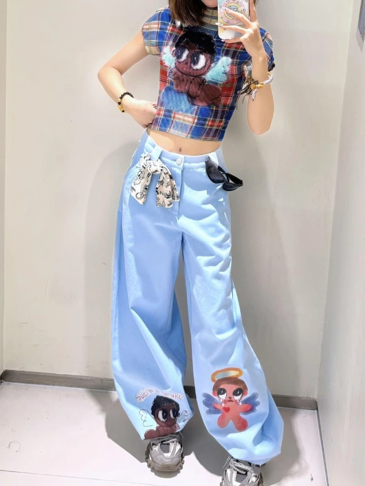 American style spicy girl blue little angel print curved knife casual pants for women 2025 new design sense loose pants
American style spicy girl blue little angel print curved knife casual pants for women 2025 new design sense loose pants