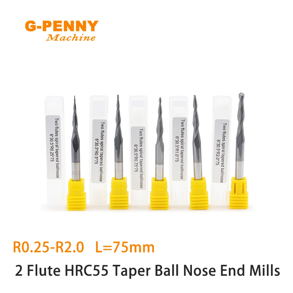 G-Penny 1pcs R0.25/0.5/0.75/1.0 CNC Tungsten Solid Carbide Coated Tapered Ball Nose End Mills Taper Cone Milling Cutter
G-Penny 1pcs R0.25/0.5/0.75/1.0 CNC Tungsten Solid Carbide Coated Tapered Ball Nose End Mills Taper Cone Milling Cutter
