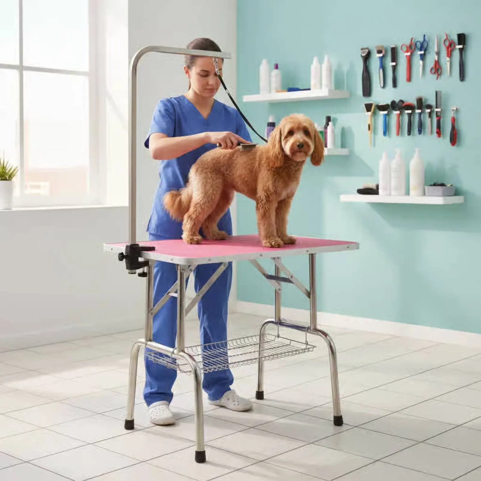 Foldable Pet Grooming Table Non-Slip Surface Foldable Dog Grooming Table Waterproof Rounded Corners for Home
Foldable Pet Grooming Table Non-Slip Surface Foldable Dog Grooming Table Waterproof Rounded Corners for Home
