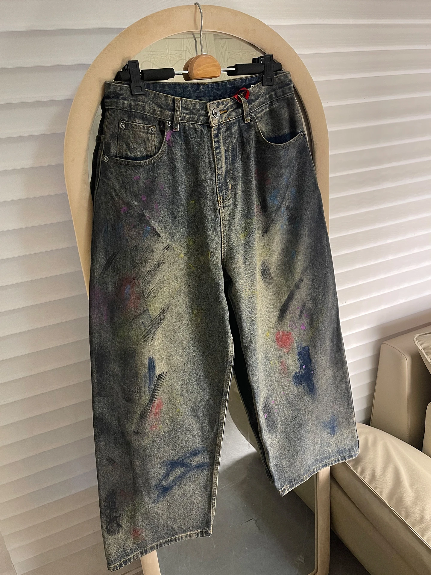 Parisian Sle American fiti Loose Straight Leg Men's Jeans Dye Spill Ink Spray Distred Vintage Casual Trousers
Parisian Sle American fiti Loose Straight Leg Men's Jeans Dye Spill Ink Spray Distred Vintage Casual Trousers