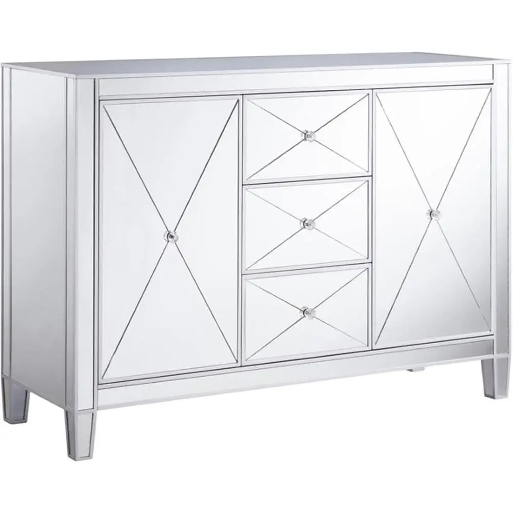 Two-Door Mirrored Sideboard, Matte Silver, Engineered Wood with Crystal Knobs, Dining/Living Room Storage Cabinet
Two-Door Mirrored Sideboard, Matte Silver, Engineered Wood with Crystal Knobs, Dining/Living Room Storage Cabinet