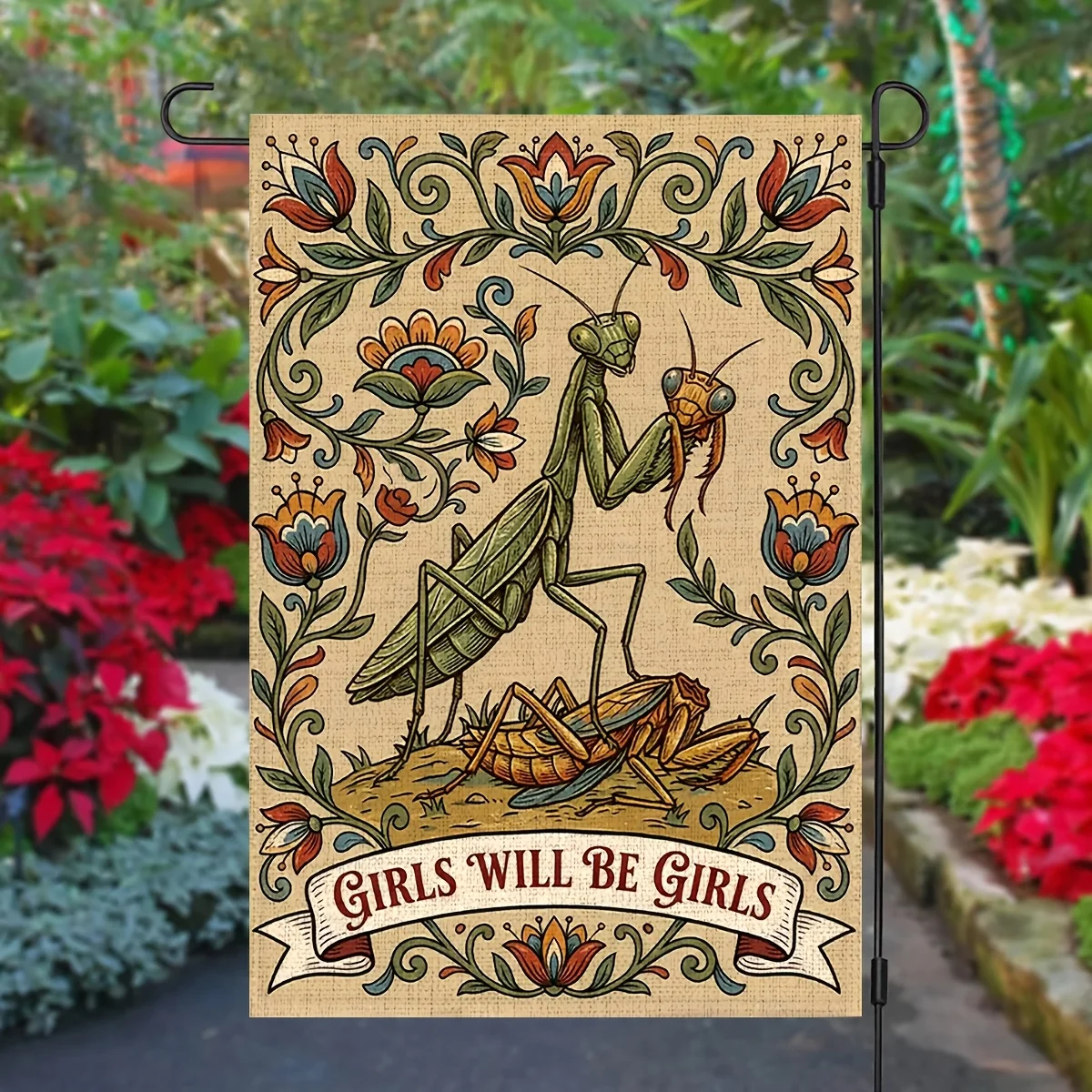 Garden Flag Humorous "Girls Will Be Girls" Praying Mantis Garden Flag 12x18 Inch Retro Artwork Outdoor Banner for Yard Welcome Celebration Home and Scene Decoration Durable Weather-Resistant Reusable Flag Only, No Pole Included
Garden Flag Humorous "Girls Will Be Girls" Praying Mantis Garden Flag 12x18 Inch Retro Artwork Outdoor Banner for Yard Welcome Celebration Home and Scene Decoration Durable Weather-Resistant Reusable Flag Only, No Pole Included