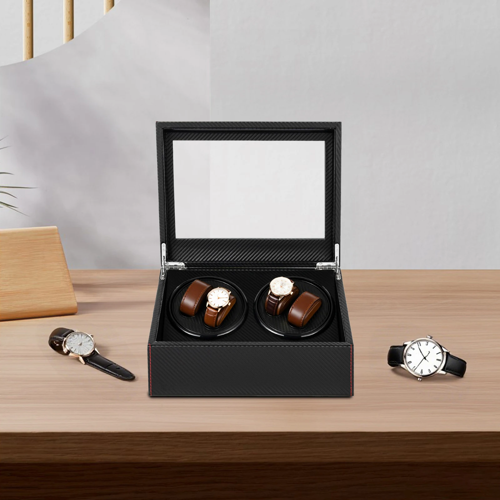 4+6 Slots Watch Winder Box MDF Carbon Fiber PU Mechanical Watch Storage Case 10dB Low Noise Pure Copper Motor Bidirectional Rotation Independent Control Clear Glass Window Detachable Pillow Jewelry Organizer Gift for Men Women Father Valentine Birthday
4+6 Slots Watch Winder Box MDF Carbon Fiber PU Mechanical Watch Storage Case 10dB Low Noise Pure Copper Motor Bidirectional Rotation Independent Control Clear Glass Window Detachable Pillow Jewelry Organizer Gift for Men Women Father Valentine Birthday