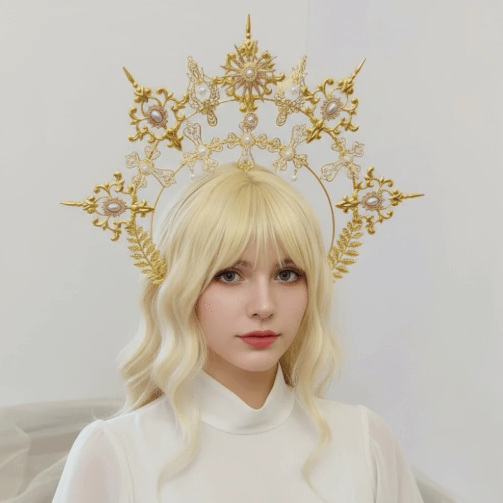 Gold Plated Sun Goddess Crown Vintage Faux Pearl Inlaid Baroque Tiara Headband Spike Design Metallic Alloy Material
Gold Plated Sun Goddess Crown Vintage Faux Pearl Inlaid Baroque Tiara Headband Spike Design Metallic Alloy Material
