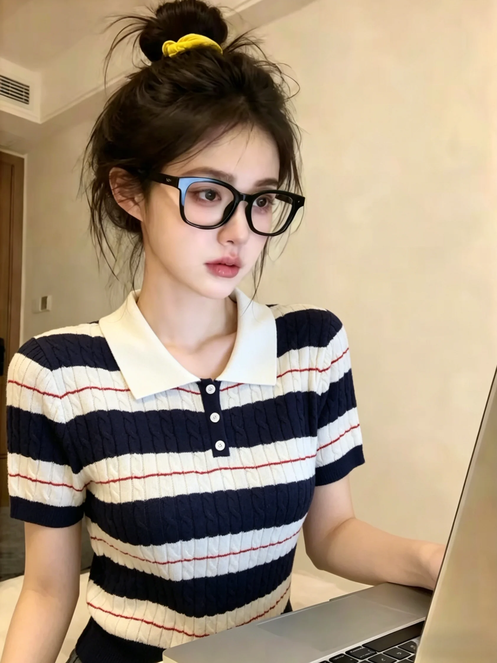 Women's Neck Knitwear Summer New Style Striped Color Block Korean Version Straight Cut Short Sleeve Casual Top
Women's Neck Knitwear Summer New Style Striped Color Block Korean Version Straight Cut Short Sleeve Casual Top