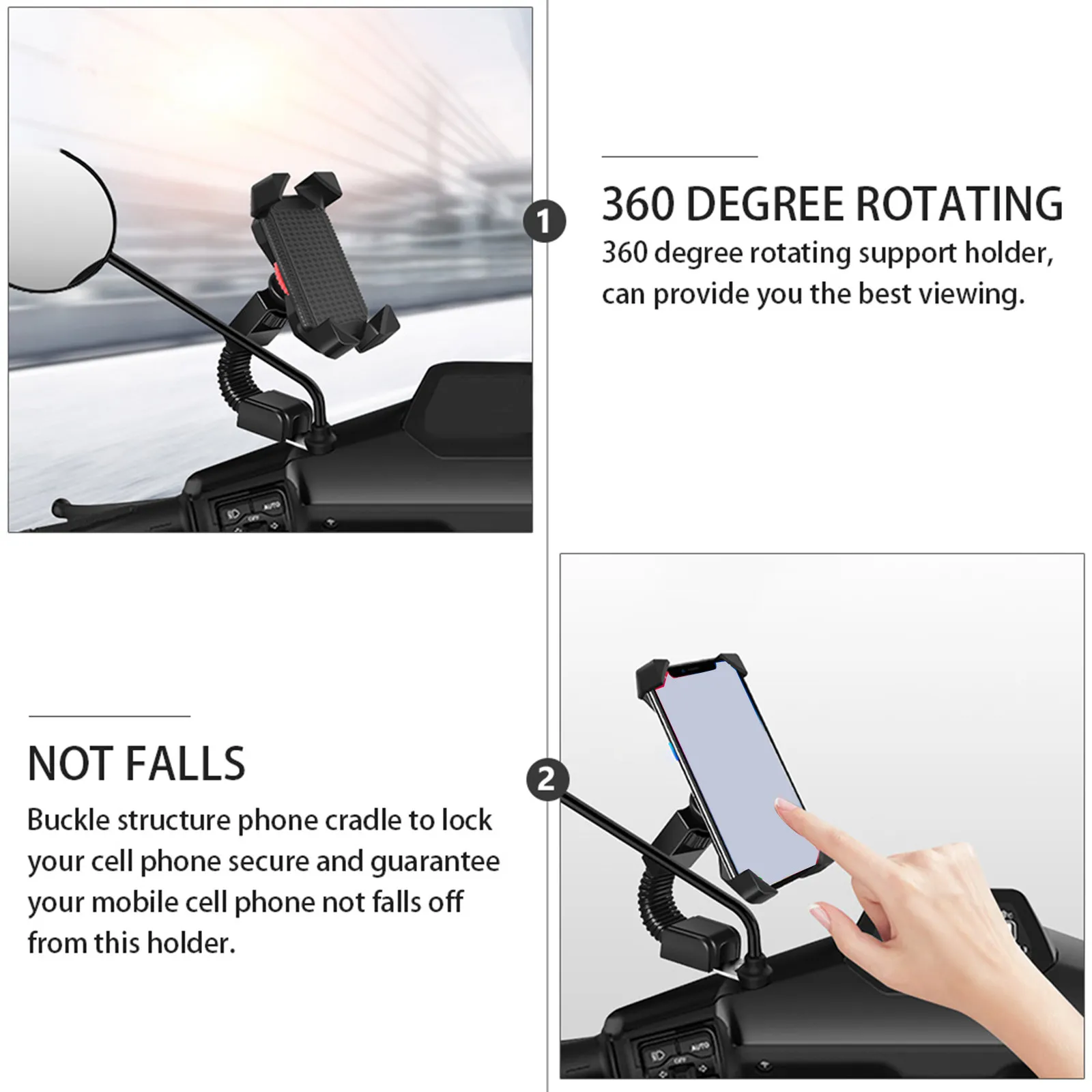 360 Degree Rotating Motorcycle Rearview Mirror Phone Holder for Smartphones 3.5-5 Inches Secure Telescopic Hook Lock GPS Bike
360 Degree Rotating Motorcycle Rearview Mirror Phone Holder for Smartphones 3.5-5 Inches Secure Telescopic Hook Lock GPS Bike
