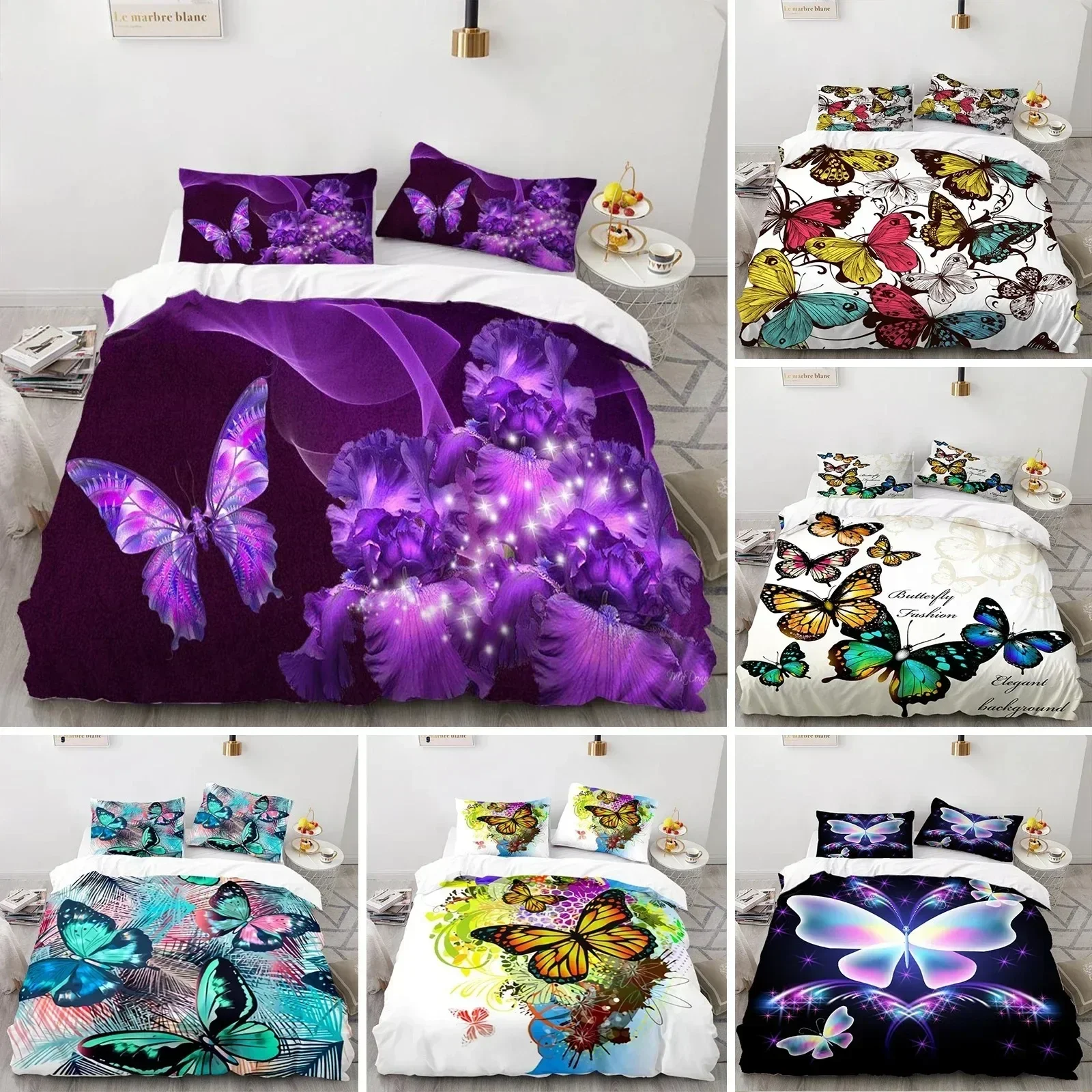 Butterfly Duvet Cover Set 3D Galaxy Purple Butterfly Floral Printed Bedding Set Fantasy Theme King Size Comforter Cover for Girl
Butterfly Duvet Cover Set 3D Galaxy Purple Butterfly Floral Printed Bedding Set Fantasy Theme King Size Comforter Cover for Girl