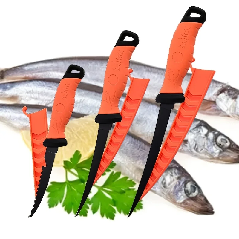 Outdoor Multifunctional Fish Fillet Knife, Non-Sticky Meat Slicing Tool Portable Knife. Professional Fishing Fillet Knife Set. Stainless Steel Blade with Corrosion-Resistant Coating. with Sheath.
Outdoor Multifunctional Fish Fillet Knife, Non-Sticky Meat Slicing Tool Portable Knife. Professional Fishing Fillet Knife Set. Stainless Steel Blade with Corrosion-Resistant Coating. with Sheath.
