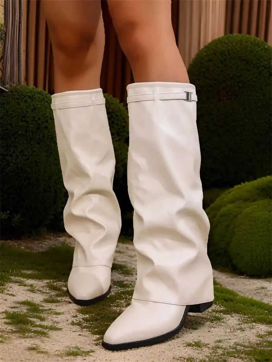 White Pointed Toe Knee High Boots With Buckle Strap Chunky Heel Women Fashion Boots
White Pointed Toe Knee High Boots With Buckle Strap Chunky Heel Women Fashion Boots