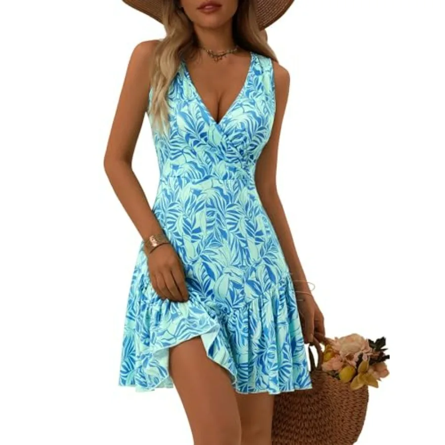FENSACE Women's Summer Sleeveless Sexy Wrap V Neck Floral Sundress Mini Dress
FENSACE Women's Summer Sleeveless Sexy Wrap V Neck Floral Sundress Mini Dress