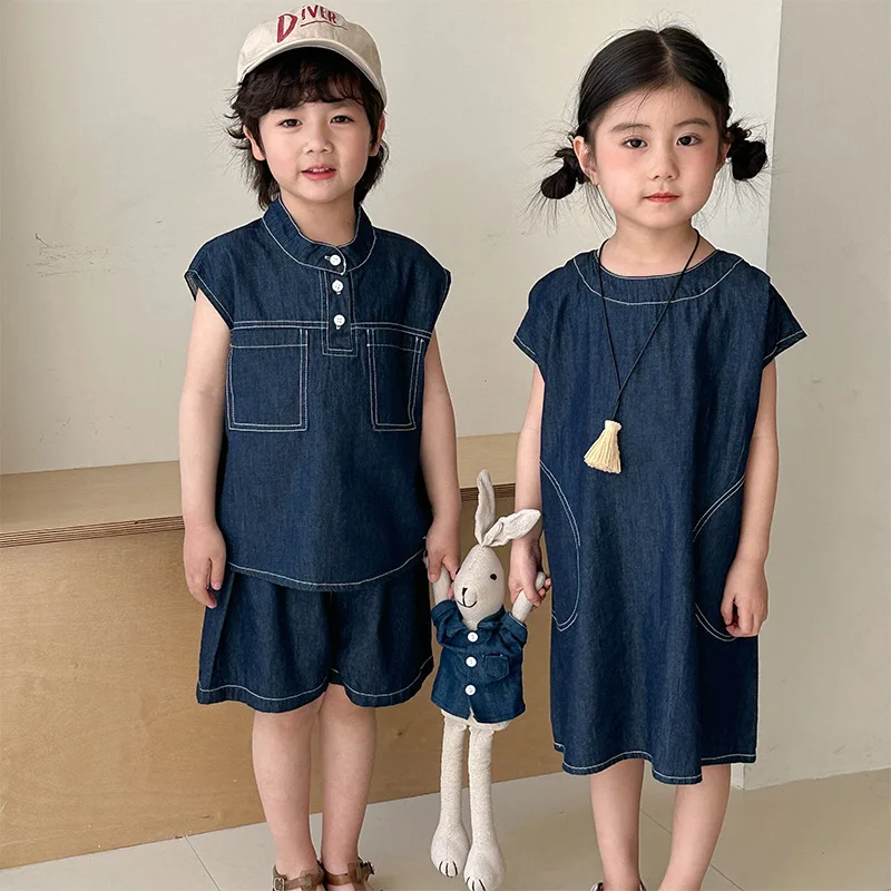 1-10 Years Old Summer New Brother Sister Clothes Girls Blue Backless Dress Boys Vest + Shorts 2PCS Suit Children Clothing Set
1-10 Years Old Summer New Brother Sister Clothes Girls Blue Backless Dress Boys Vest + Shorts 2PCS Suit Children Clothing Set
