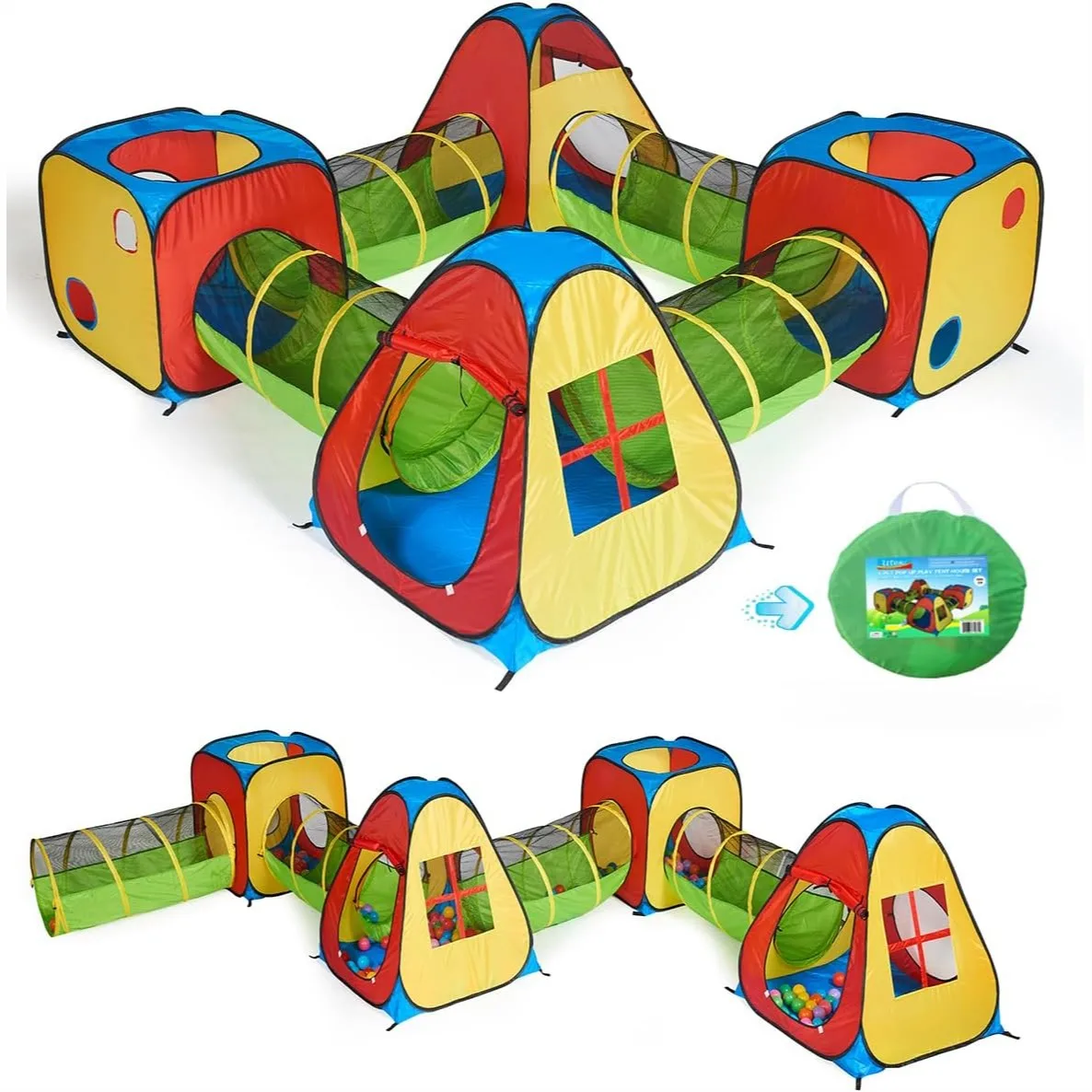 8 in 1 Pop Up Kids Play Tent House with 4 Tunnels, 4 Tents for Boys Girls Toddlers Indoor Outdoor, Built to Last 190T Polyester
8 in 1 Pop Up Kids Play Tent House with 4 Tunnels, 4 Tents for Boys Girls Toddlers Indoor Outdoor, Built to Last 190T Polyester