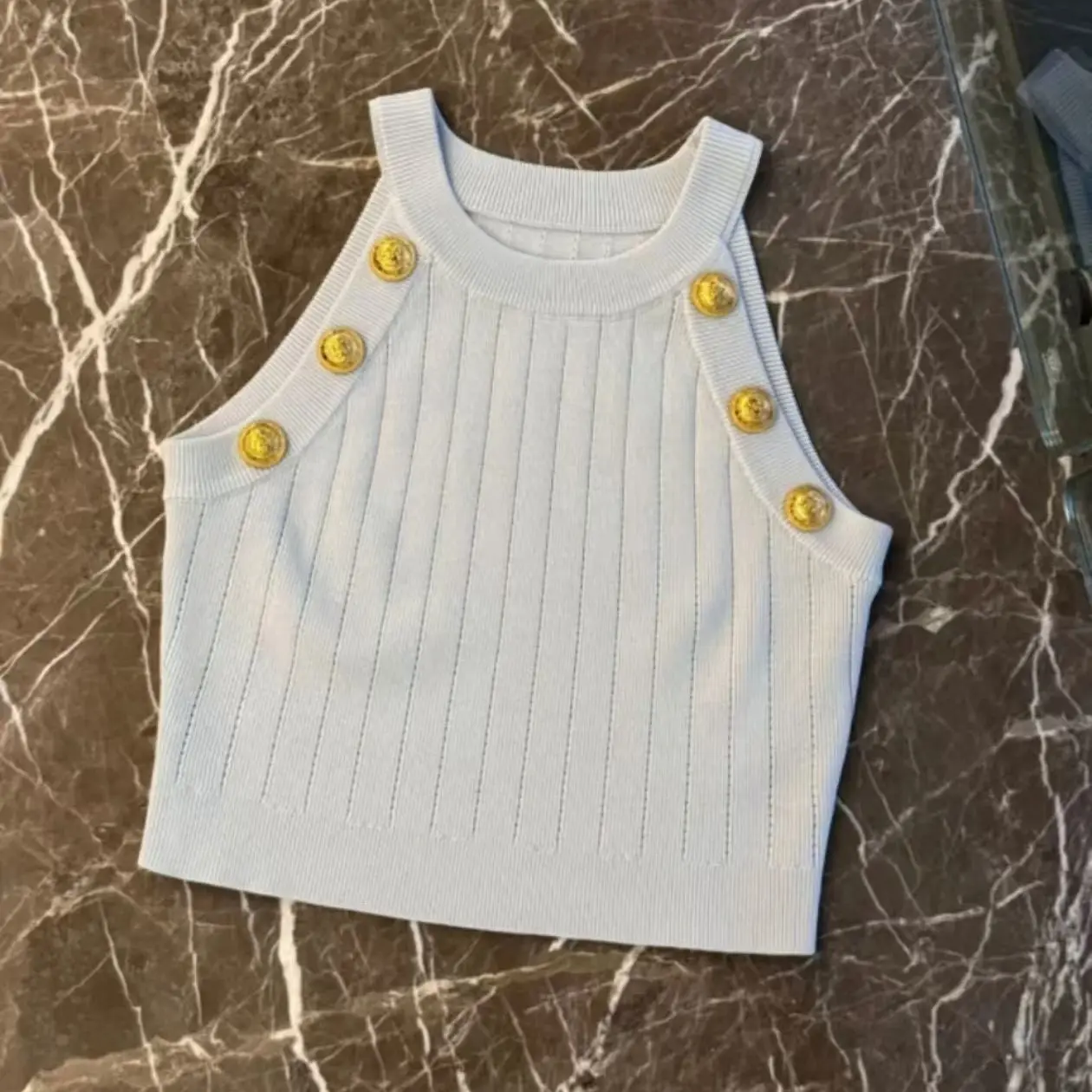 Summer New Fashionable Style Commuter Women's Hanging Neck Sleeveless Vest Bottom Top Short Knitted Off Shoulder Strap Tank Top
Summer New Fashionable Style Commuter Women's Hanging Neck Sleeveless Vest Bottom Top Short Knitted Off Shoulder Strap Tank Top
