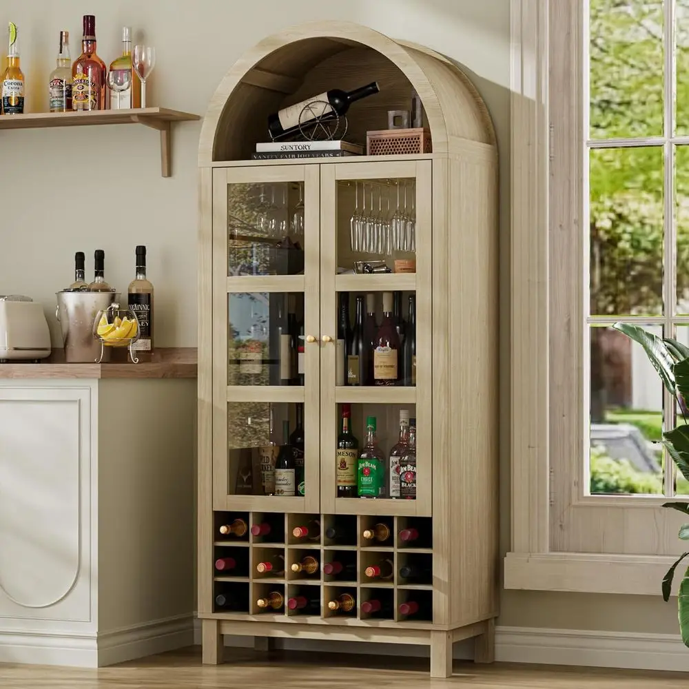 Arched Cabinet with Glass Do, 70" Tall Bar Cabinet armhouse Whiskey Station with Wine Rack and Glasses Holder, Liquor Bar Cabine
Arched Cabinet with Glass Do, 70" Tall Bar Cabinet armhouse Whiskey Station with Wine Rack and Glasses Holder, Liquor Bar Cabine