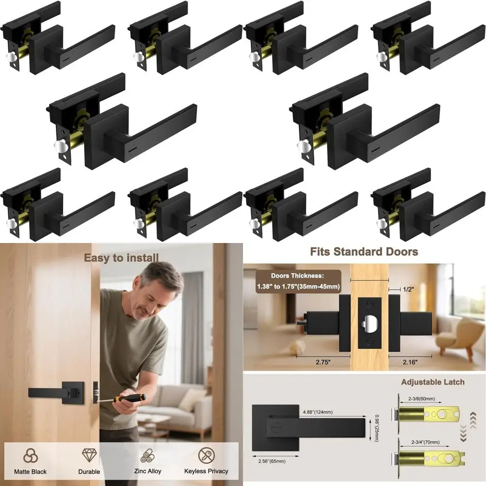 5-Pack Matte Black Door Handles, Keyless Privacy Locks, Heavy Duty Levers for Bathroom and Bedroom, Reversible for Left/Right Ha
5-Pack Matte Black Door Handles, Keyless Privacy Locks, Heavy Duty Levers for Bathroom and Bedroom, Reversible for Left/Right Ha