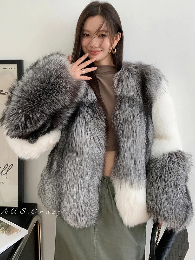 Silver Natural Fox Fur Winter Women Coat Fashion Contrast Color Elegant V-neck Warm Fluffy Real Jacket veste fourrure femme
Silver Natural Fox Fur Winter Women Coat Fashion Contrast Color Elegant V-neck Warm Fluffy Real Jacket veste fourrure femme