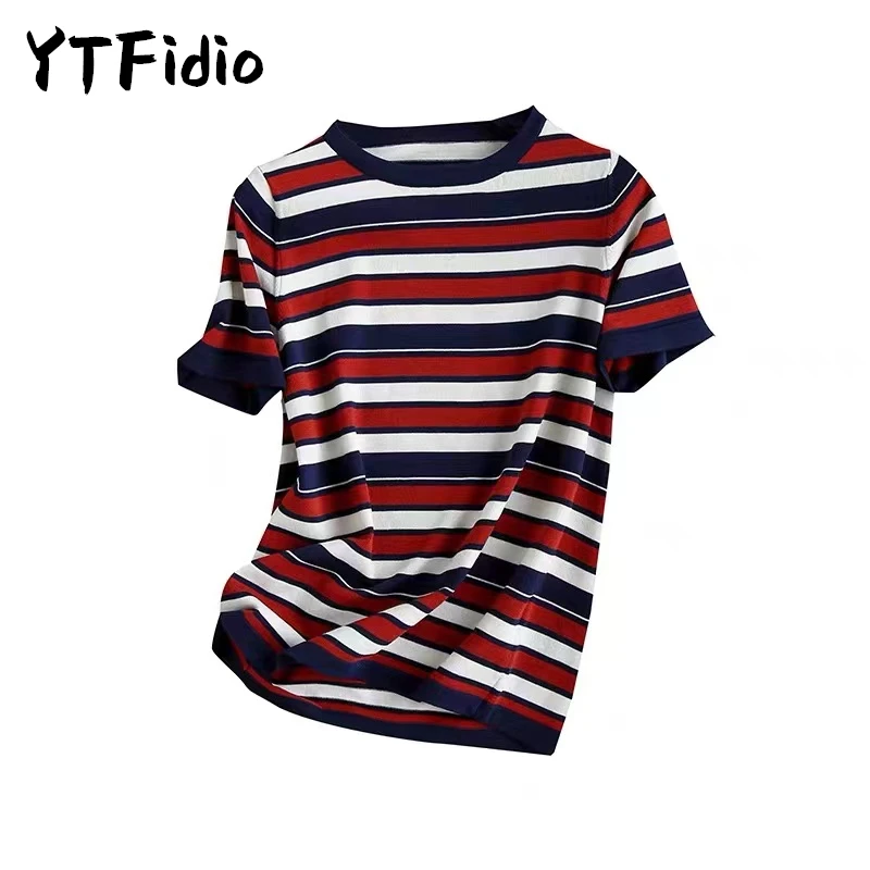 YTFidio 100% Cotton Women O-Neck T Shirt Colorful striped retro half sleeve Tops Short Sleeve Sweater Casual Basic Pullover 223
YTFidio 100% Cotton Women O-Neck T Shirt Colorful striped retro half sleeve Tops Short Sleeve Sweater Casual Basic Pullover 223
