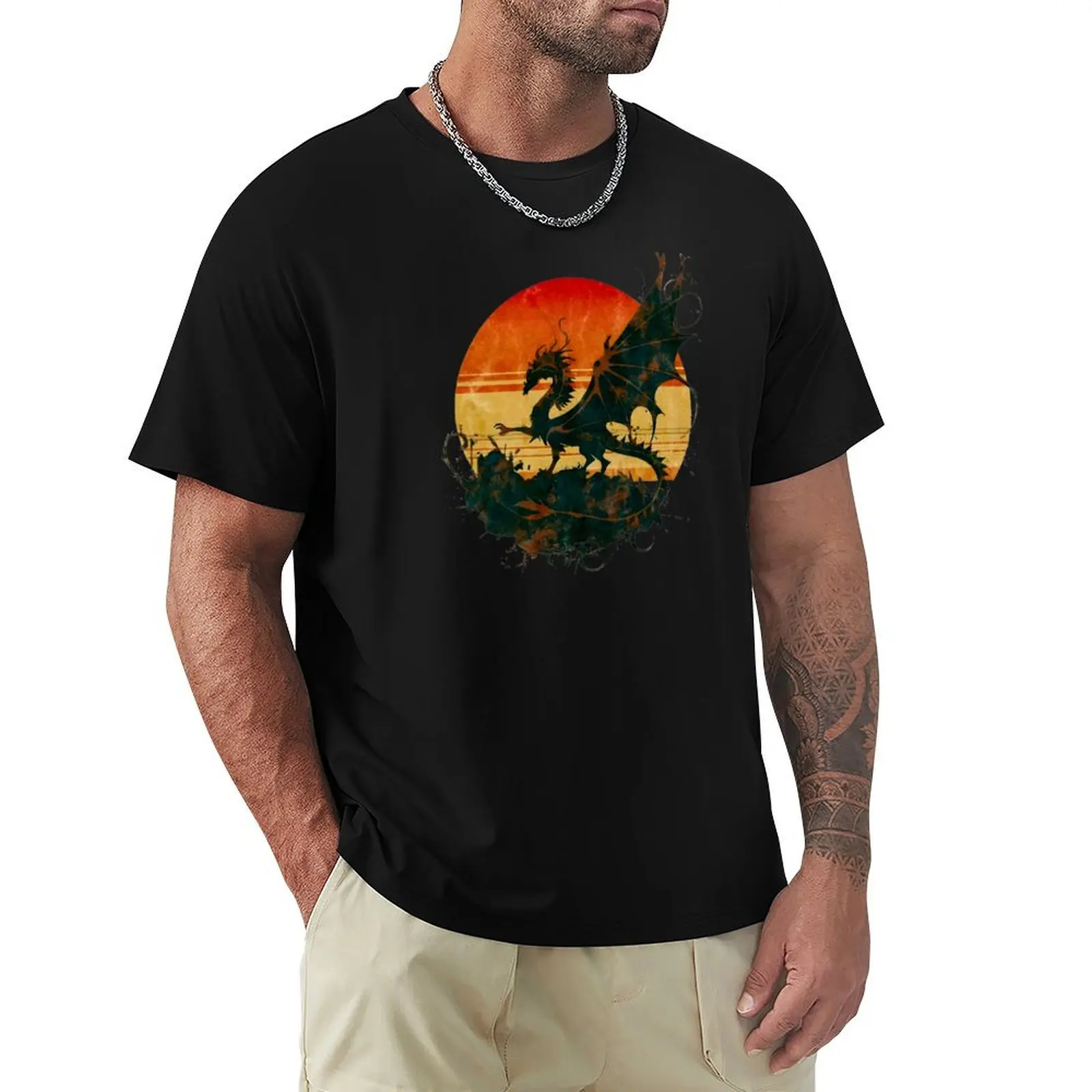 Aged Majesty: Dragon Silhouette in Vintage Twilight T-Shirt Soft Casual Short Sleeve Cotton Tee
Aged Majesty: Dragon Silhouette in Vintage Twilight T-Shirt Soft Casual Short Sleeve Cotton Tee