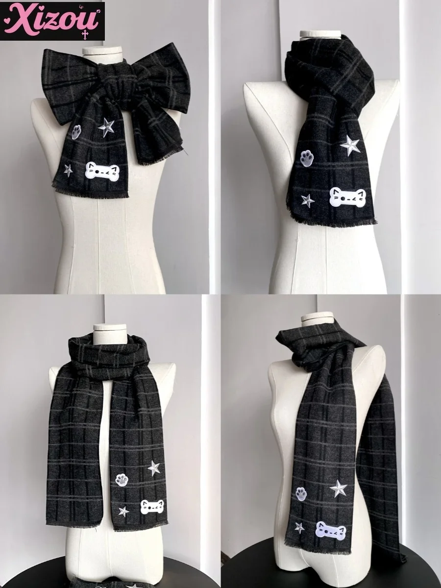 Japanese subculture y2k original design kitten scarf star cat claw deep grid gray scarf cute double-sided versatile house shawl
Japanese subculture y2k original design kitten scarf star cat claw deep grid gray scarf cute double-sided versatile house shawl