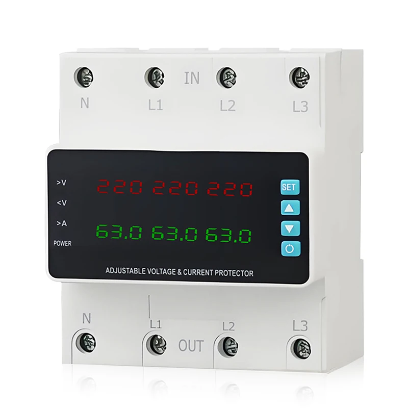 Din Rail 3-Phase Adjustable Over Voltage Under Voltage Protection 63A 80A 100A 380V Digital Display Voltage Current Protector
Din Rail 3-Phase Adjustable Over Voltage Under Voltage Protection 63A 80A 100A 380V Digital Display Voltage Current Protector