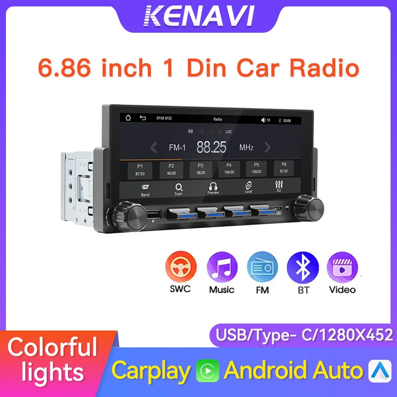 IPS 6.86" 1Din Car Radio Wireless Carplay Android Auto Support Type-C USB Bluetooth Touch Screen FM MP5 Player 60Wx4 Universal
IPS 6.86" 1Din Car Radio Wireless Carplay Android Auto Support Type-C USB Bluetooth Touch Screen FM MP5 Player 60Wx4 Universal
