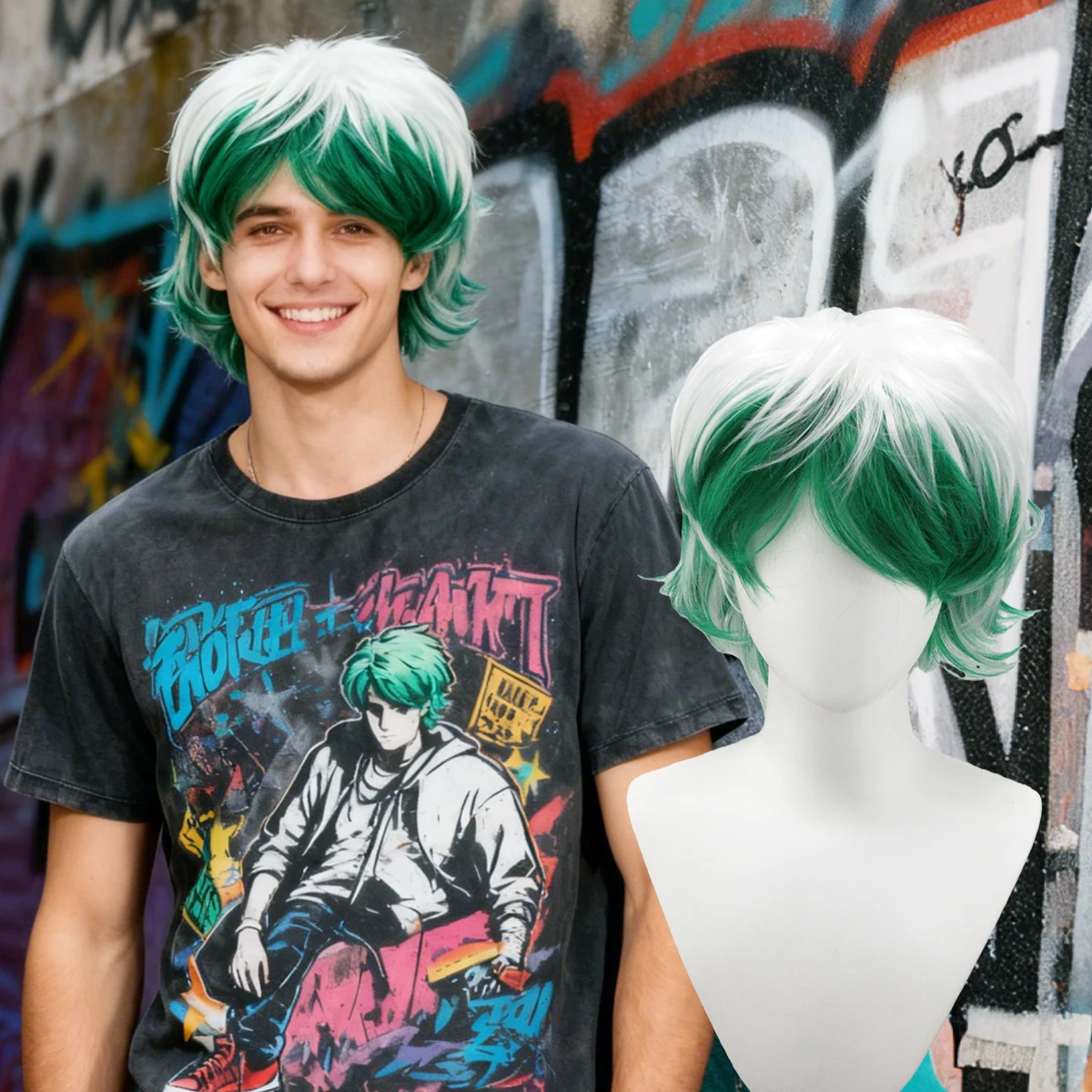 White Green Ombre Shaggy Wolf Cut Synthetic Wig Unisex Anime Game Character Halloween Cosplay Street Punk Fashion Party Costume
White Green Ombre Shaggy Wolf Cut Synthetic Wig Unisex Anime Game Character Halloween Cosplay Street Punk Fashion Party Costume