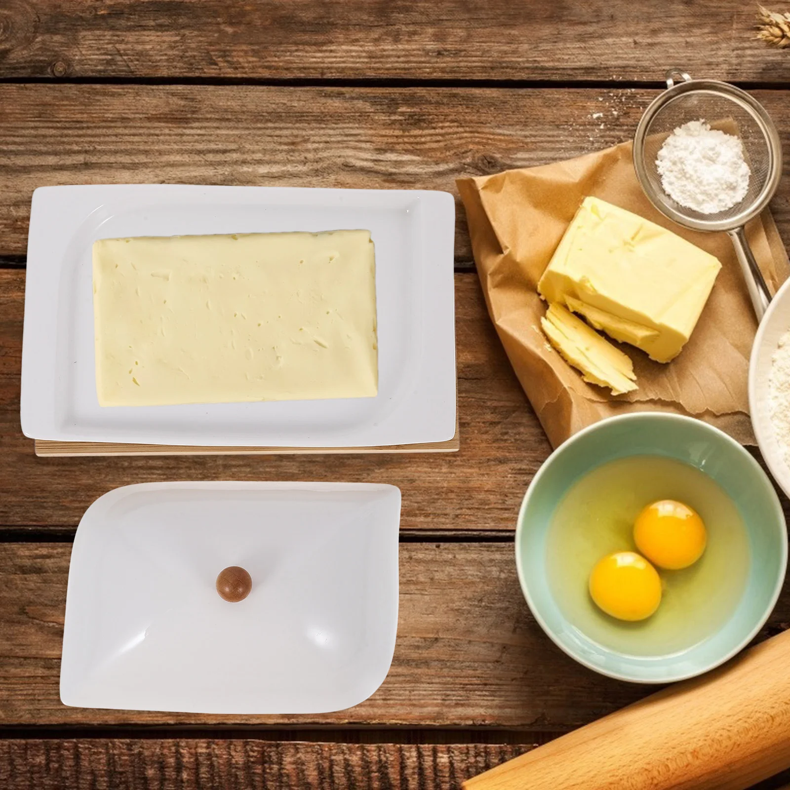 1 Set Ceramic Dish With Wood Base, Storage Holder, Cheese Container With Lid, Kitchen Butter Keeper Box, Household Butter Dish
1 Set Ceramic Dish With Wood Base, Storage Holder, Cheese Container With Lid, Kitchen Butter Keeper Box, Household Butter Dish