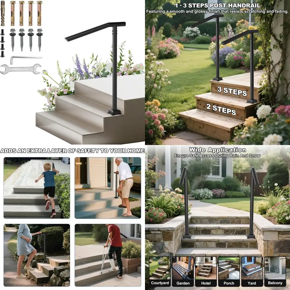 Heavy-Duty Metal Outdoor Handrail for Seniors - 1-3 Step Stair Railing with Powder Coated Single Post and Wrought Iron Style
Heavy-Duty Metal Outdoor Handrail for Seniors - 1-3 Step Stair Railing with Powder Coated Single Post and Wrought Iron Style