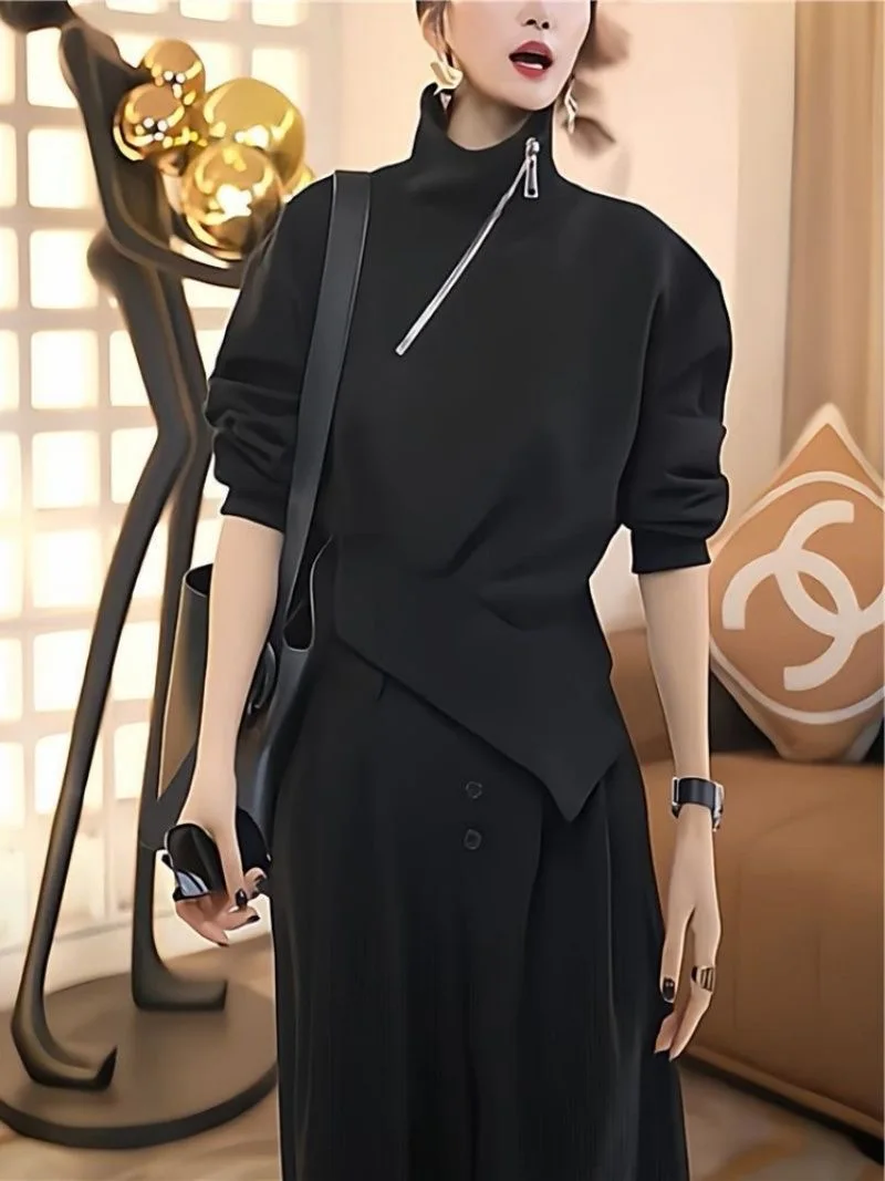 Korean Sle High Collar ort Sve Long Zipper Hoodie Women's Slim Fit Top Design Sensation Unusual Pure Color Asymmetrical
Korean Sle High Collar ort Sve Long Zipper Hoodie Women's Slim Fit Top Design Sensation Unusual Pure Color Asymmetrical