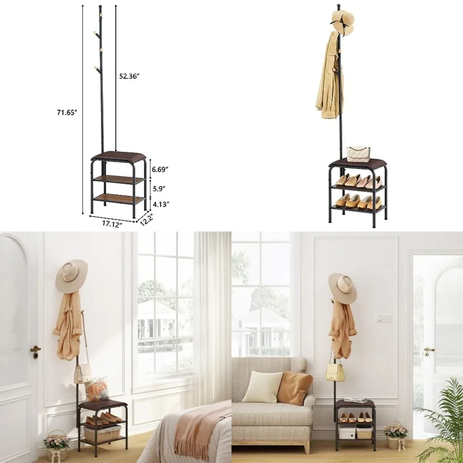 Coat Rack Stand Shoe Bench - 3 in 1 Coat Hall Tree with Shoe Storage With Benches Small Metal Shoes Shelf for Entryway Living R
Coat Rack Stand Shoe Bench - 3 in 1 Coat Hall Tree with Shoe Storage With Benches Small Metal Shoes Shelf for Entryway Living R