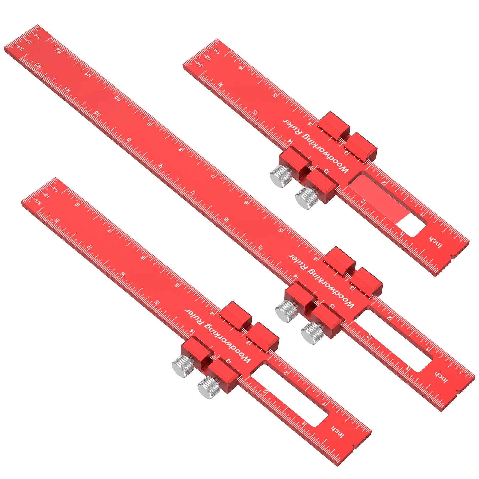 3Pcs Woodworking Ruler Precision Wood Marking Ruler T Track Woodworking Scribing Ruler 6/8/12 Inch Woodworking Measuring Ruler