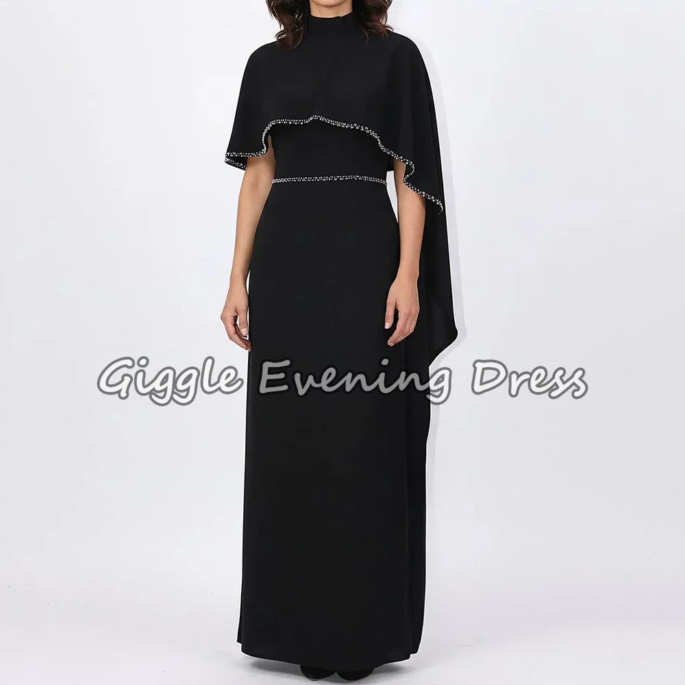 Arab Evening Dress with Cape Customized Strapless Sleeveless Crystal Sheath Black Party Gown Arabian Prom Dresses for Women
Arab Evening Dress with Cape Customized Strapless Sleeveless Crystal Sheath Black Party Gown Arabian Prom Dresses for Women